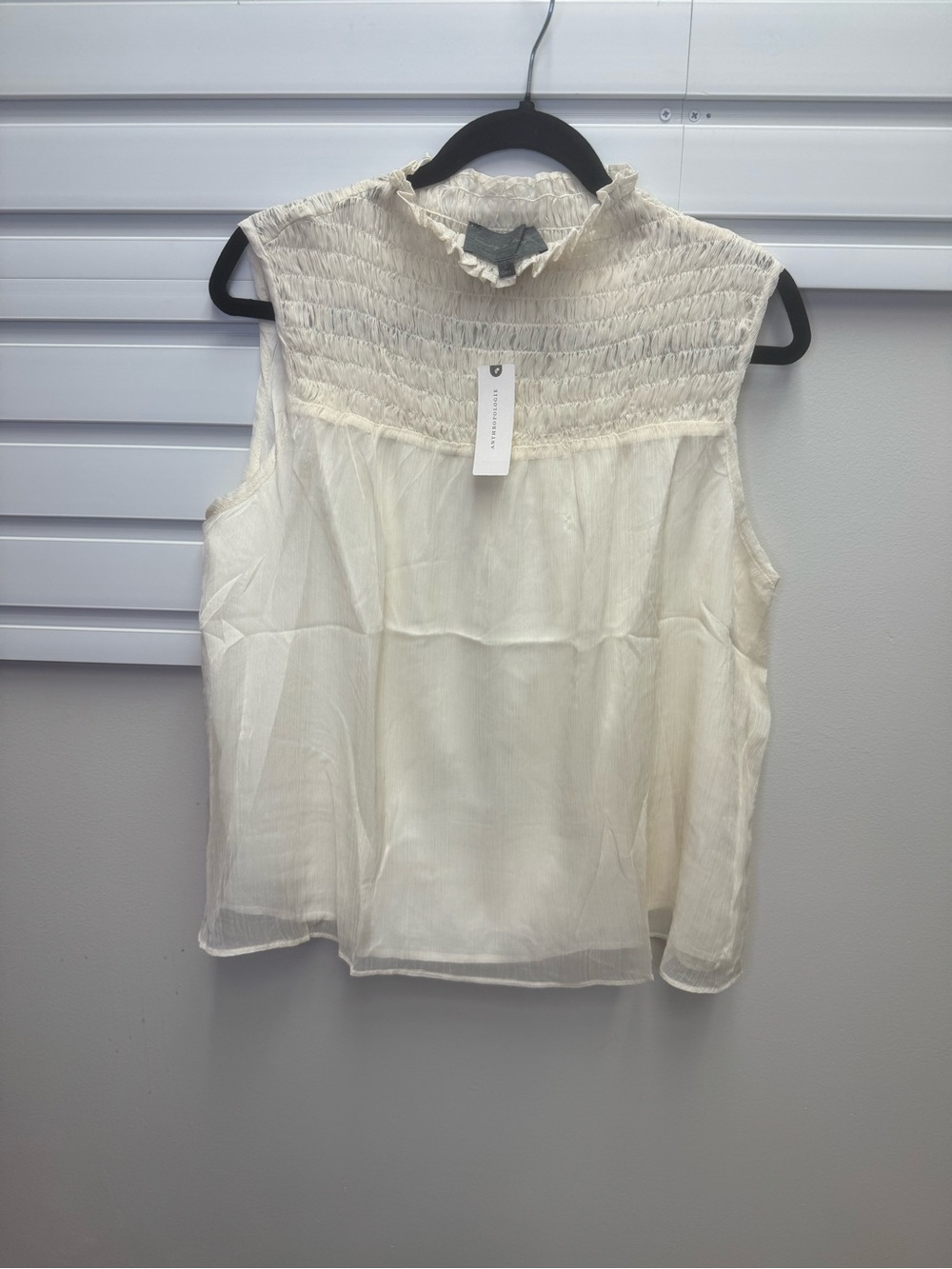 Anthropologie Ivory Cream Smocked Tank Top